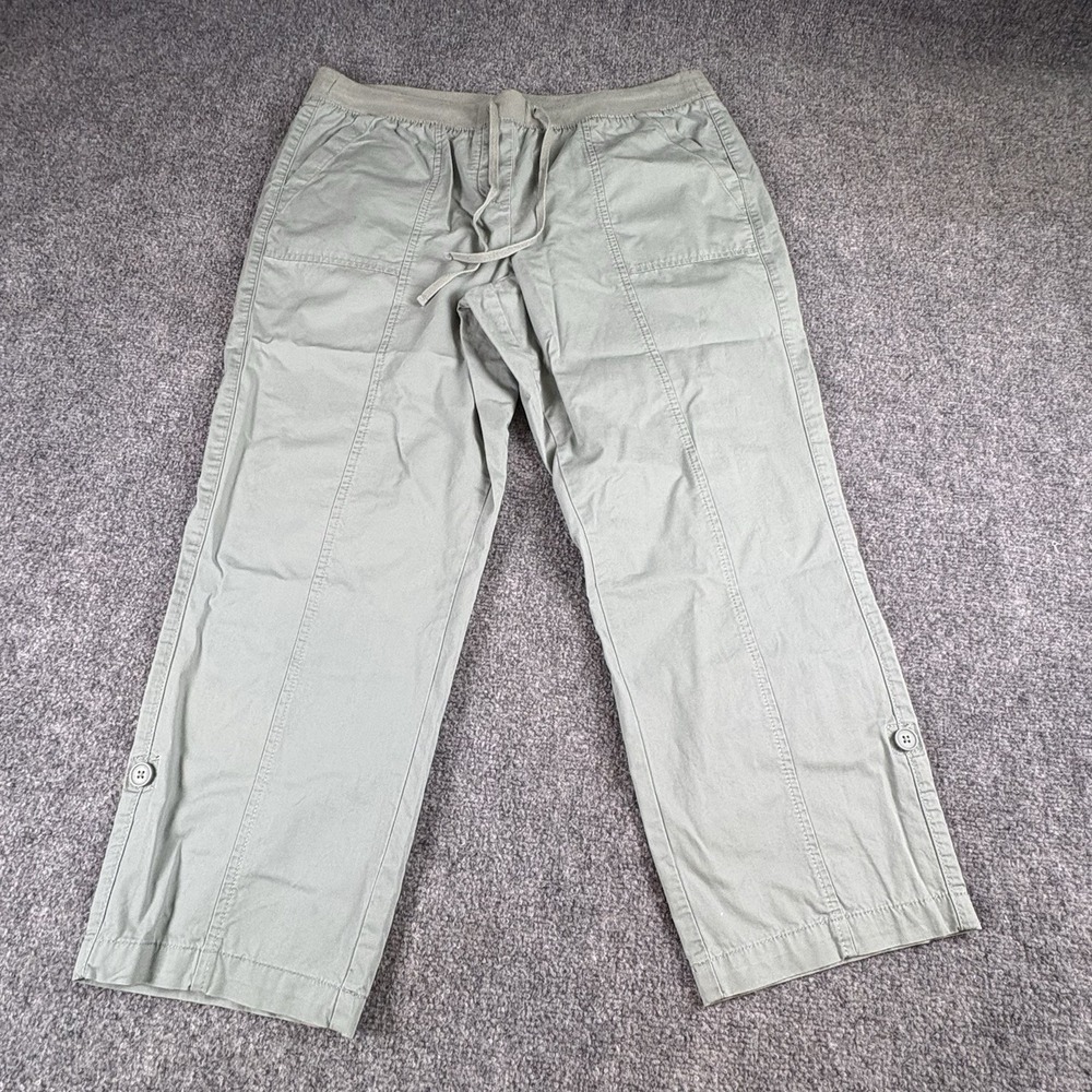 Talbots Roll Tab Ankle Crop Pant  Womens 16P Green Pull On Coastal Grandma Hike‎